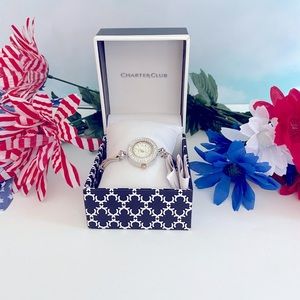 Charter Club woman’s wristwatch two tone in silver and gold with crystals NIB